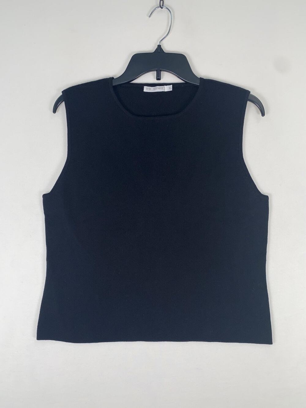 Erik Stewart Sweater Vest Womens XL Black 100% Cotton Knit Sleeveless Top